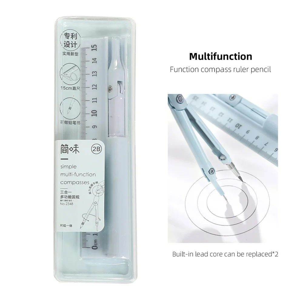 Three in One Multifunctional Compass Ruler with Pencil Refills Lead Circle Math Geometry Tool Student School Stationery Supplies,mathematical rulers set,drawing tool set