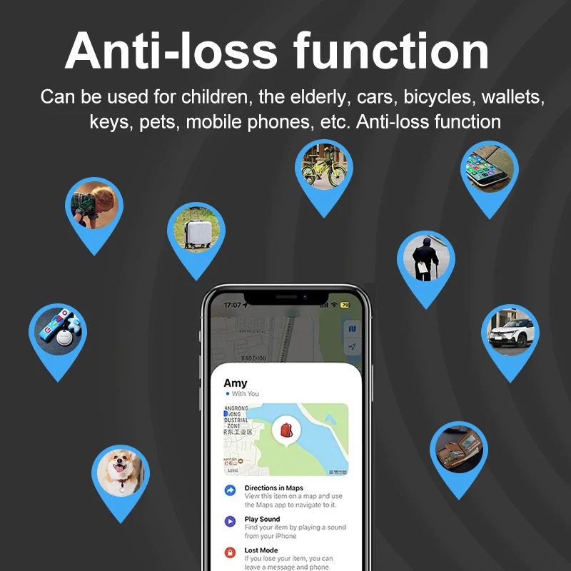 Mini GPS Tracker Bluetooth Tracker with Find My APP for Apple Locator Anti-Lose Reminder for Children Luggage Pet Bags Key iTag