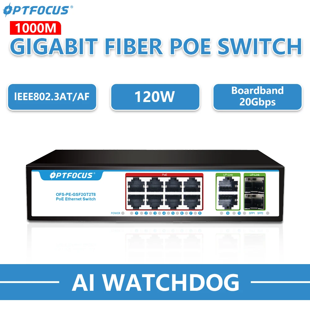 Gigabit Poe Mais Rj45 Mais Interruptor Sfp Durável 120w 48v Optolfus8