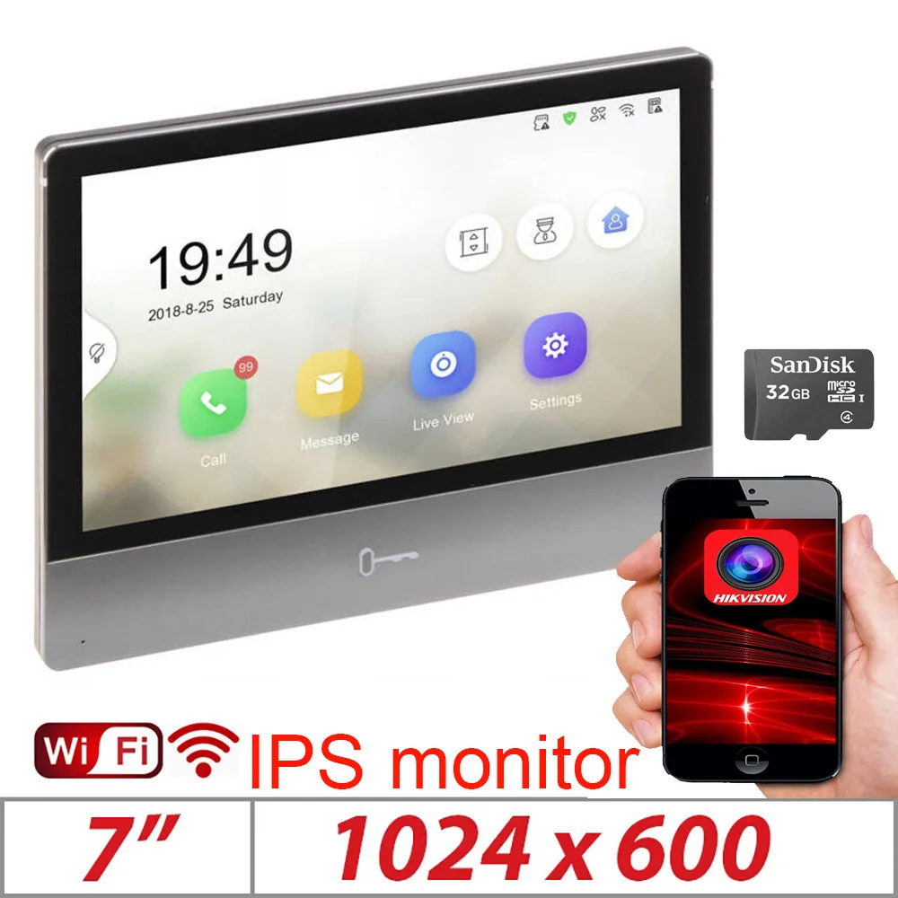 Originale Hikvision Wifi Ip Indoor Station 7 "Supporto Touch Screen Scheda Tf 128G App Sblocco Remoto Videocitofono Ds-Kh8350-Wte1