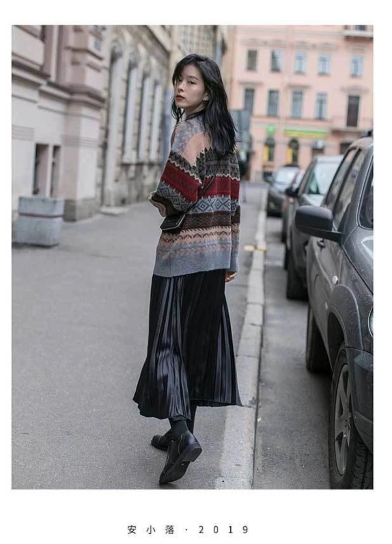 JMPRS Pullover Women Sweater Vintage Loose Casual Geometric Retro Lazy Female Harajuku Korean Style Knit Jumper Ulzzang Chic Top cable knit sweater