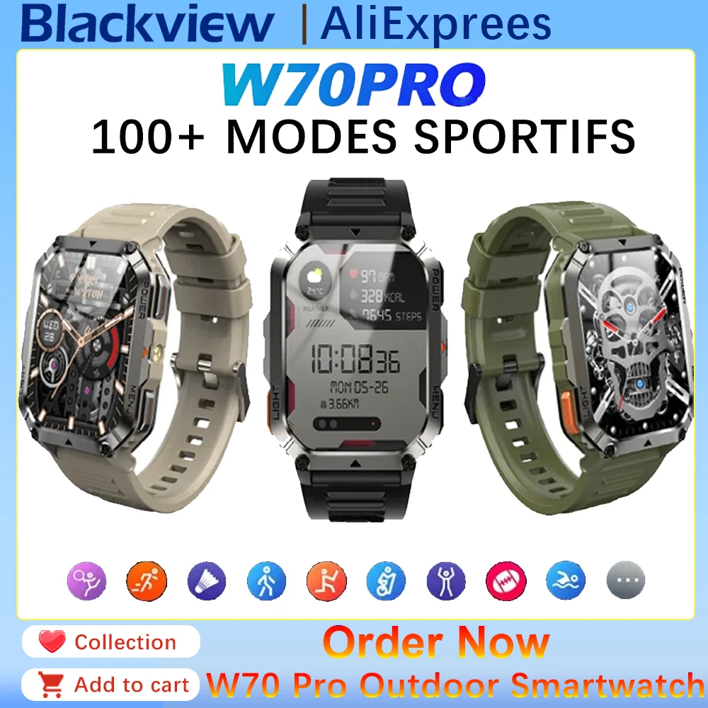 2025 New W70 Pro Outdoor Smartwatch 900mAh 2.01'' TFT HD Screen Waterproof Women Men Watches with Emergency Lighting Compass 1