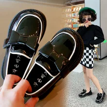 

2022 Spring New Kids Leather Shoes Britain Style Black with Bow Versatile Girls Glossy Princess Mary Janes Children Fashion Flat