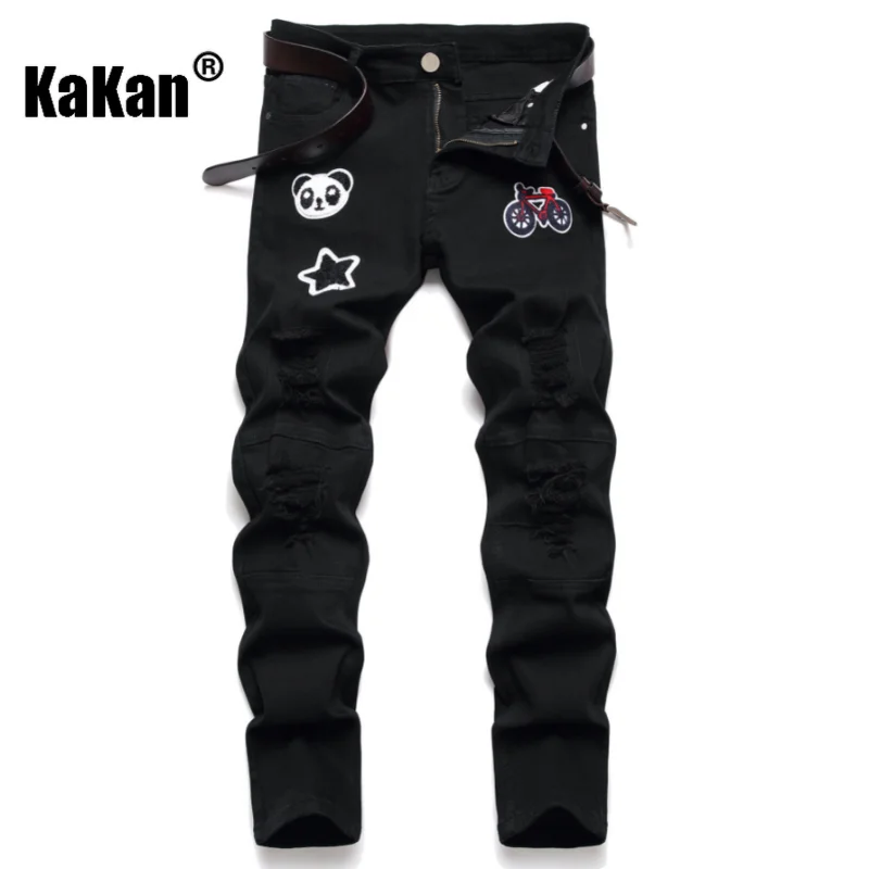 Kakan - New European and American Micro Elastic Black Pants Jeans for Men, Selected Fabric Slim Fit Long Jeans K21-60333