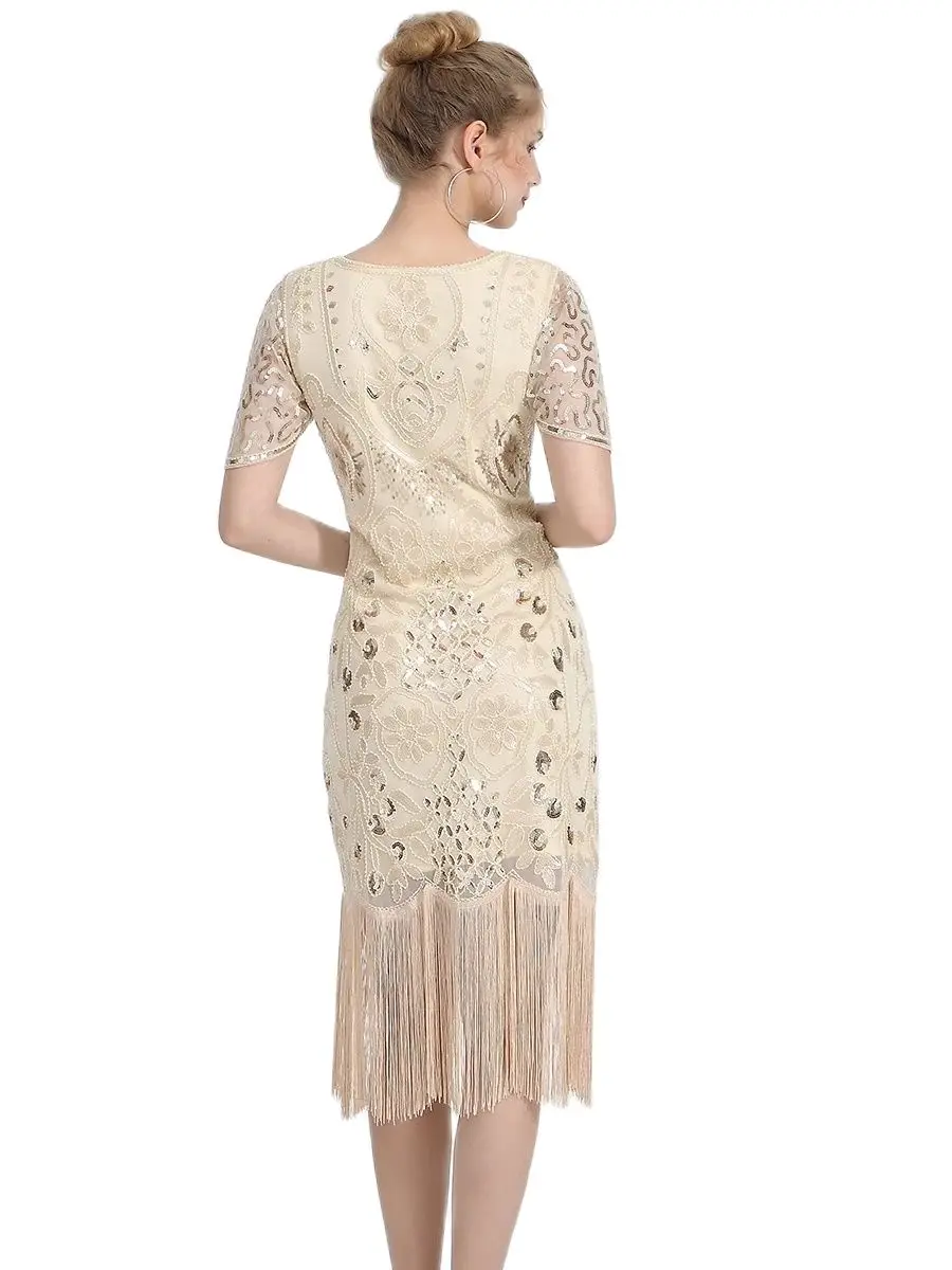 Large Size 4XL 1920s Flapper Dress Sequin Beaded Great Gatsby