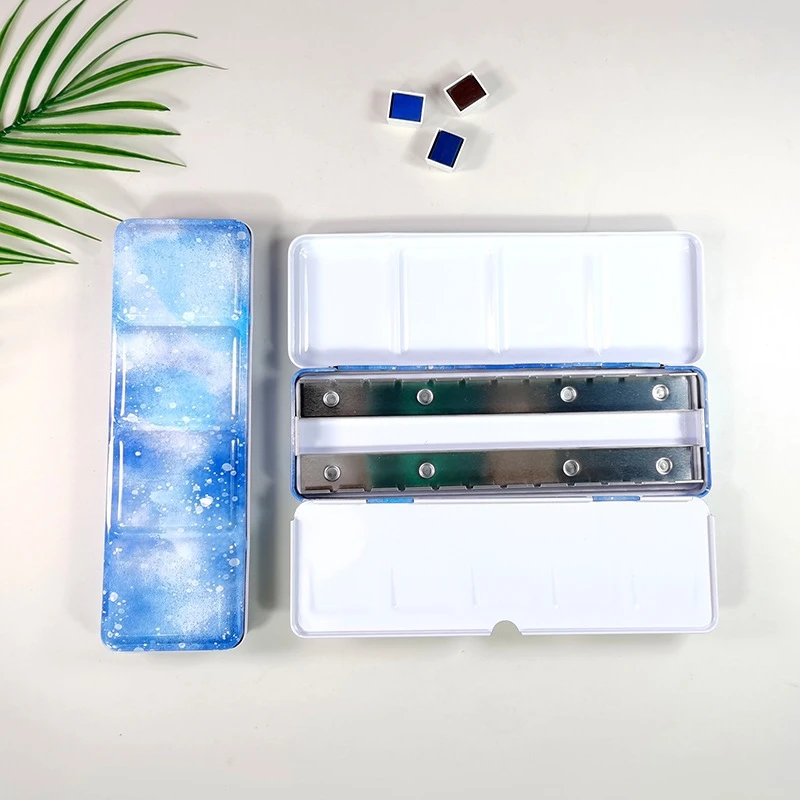24-color Card Slot Tinplate with Card Holder Solid Watercolor Paint Box Various Portable Art Painting Flat Bottom Palette Box