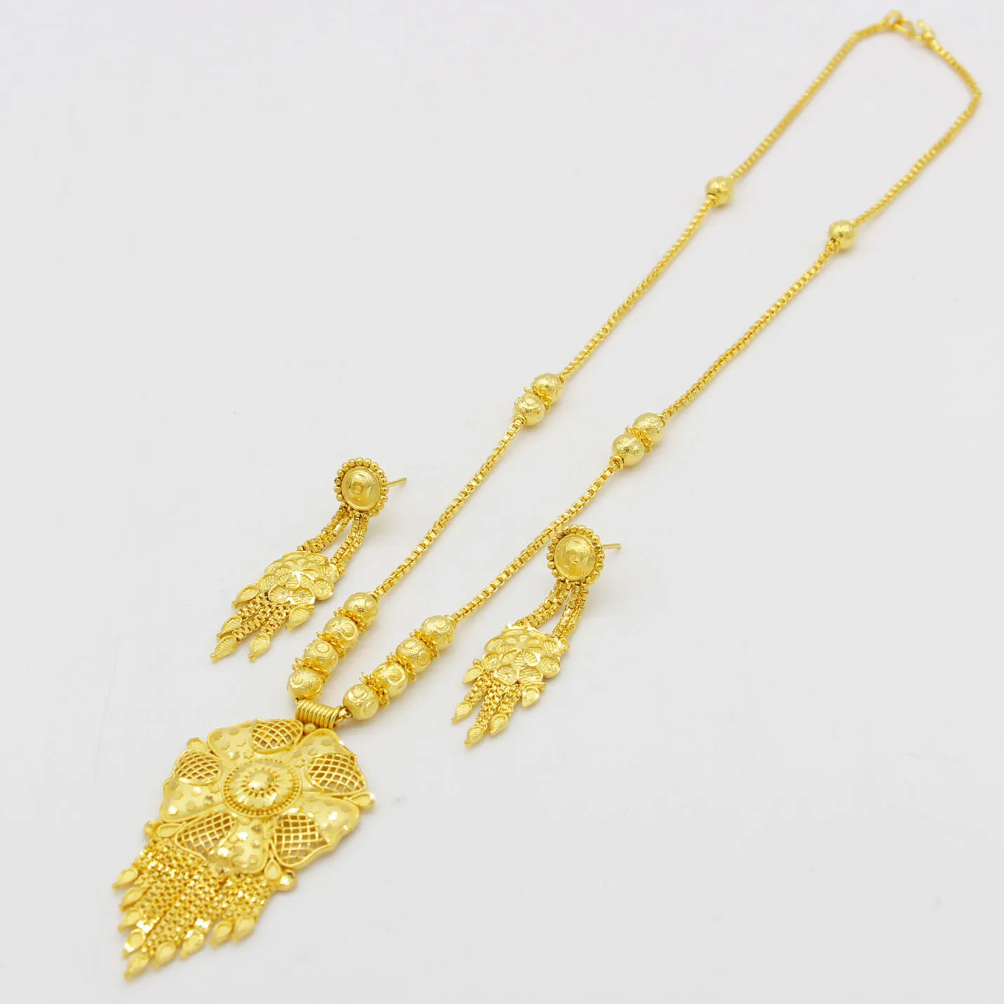 Adixyn 24k Gold Plated&Copper Necklace Earrings Jewelry Set African Dubai Bridal Wedding Party Gifts N071316