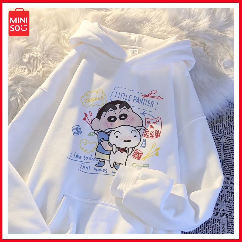 

Miniso Crayon Shin-Chan Japanese Anime Couple Print Fashion Versatile Loose Fitting Hoodie Autumn Korean Version Warm Pullover