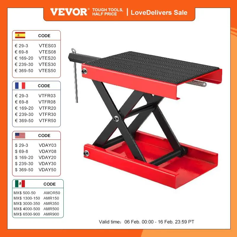 Vevor Cric Per Moto, 1100 Libbre Martinetto A Forbice Per Motociclo, Tavolo Elevatore Per Motocross, Colore Rosso, Sollevatore A Forbice Cavalletto Pe