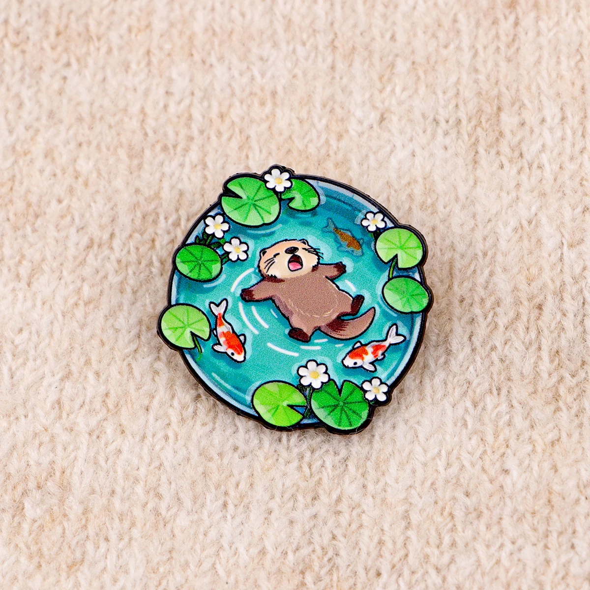 Charming Flower Bouquet Otter Enamel Pin - Cute Animal Brooch Badge for Backpack & Clothing Accessories