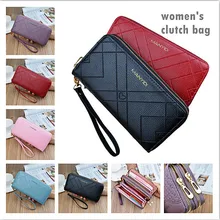 

2022 New Double PU Leather Zipper Hand Wallet Ladies Long Large Capacity Press Money Clip Phone Bag Valentines Day Gifts