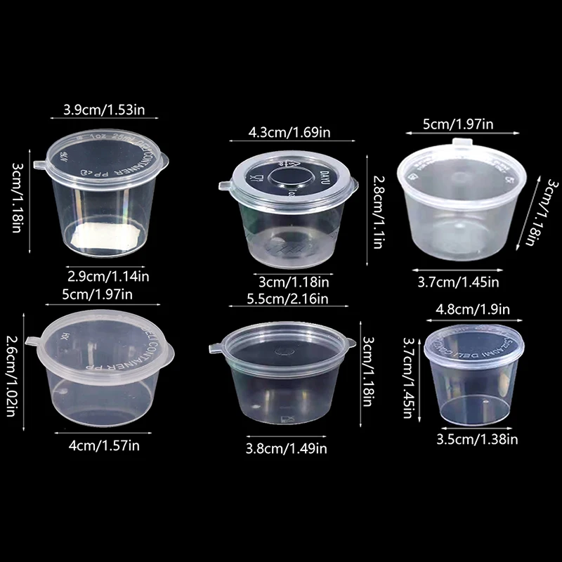 100Pcs Mini Plastic Packing Box 20-40ML Disposable Sauce Cup Round Clear Food Condiments Storage Container Box Kitchen Organizer 6