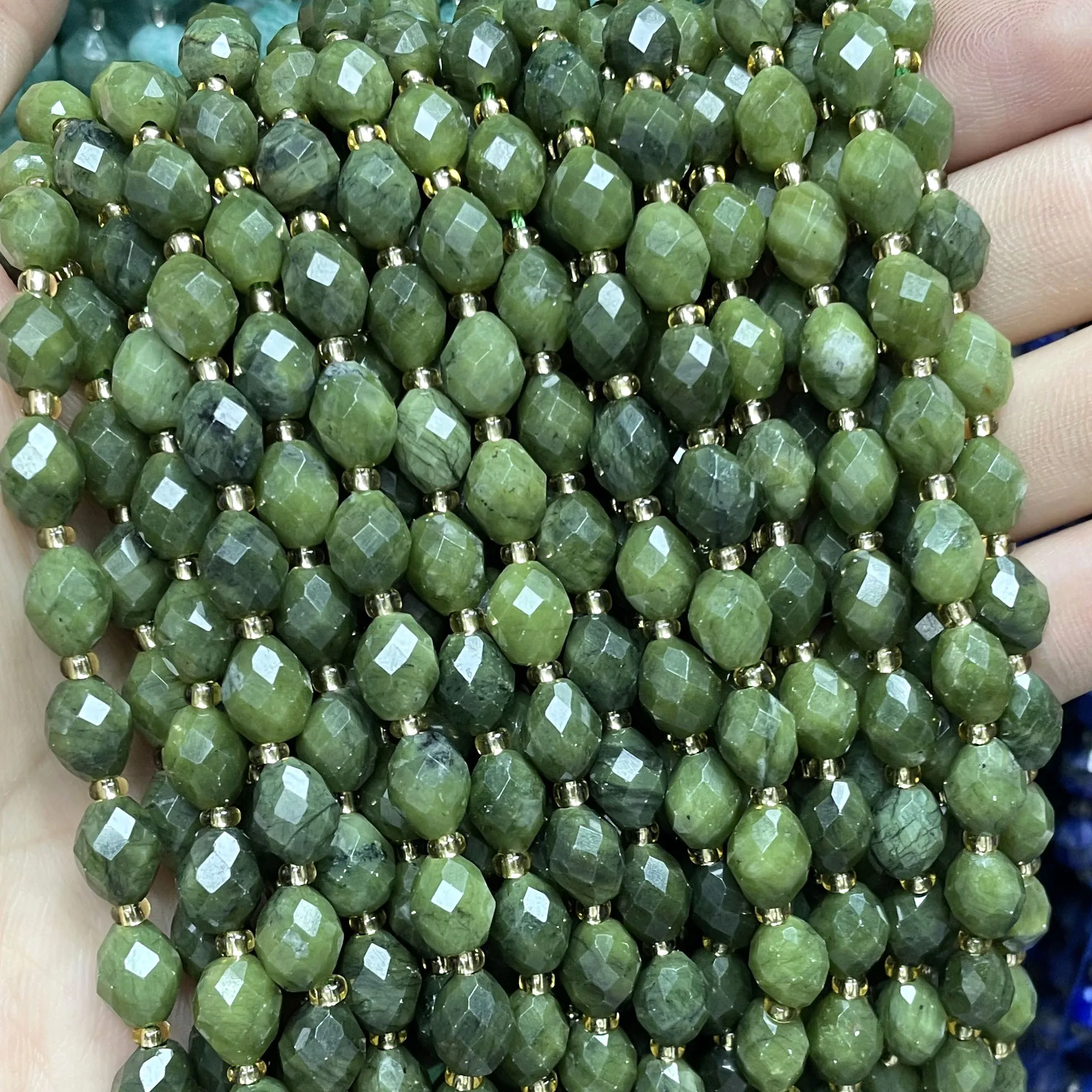 6X8MM 천연 석재면 처리 된 쌀 모양 녹색 캐나다 옥 스페이서 비즈 쥬얼리 만들기 DIY 팔찌 귀걸이 목걸이-Freehip.co.kr