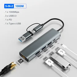 High - Speed Ethernet Adapter USB 3.0 Type C to RJ45 Network Interface (5 in 2 1000M)