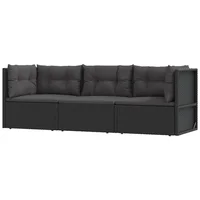 3Pcs Patio Lounge Set Poly Rattan Outdoor Garden Movable Decor with Removable Cushions Black Garden sofa, outdoor sofa 1