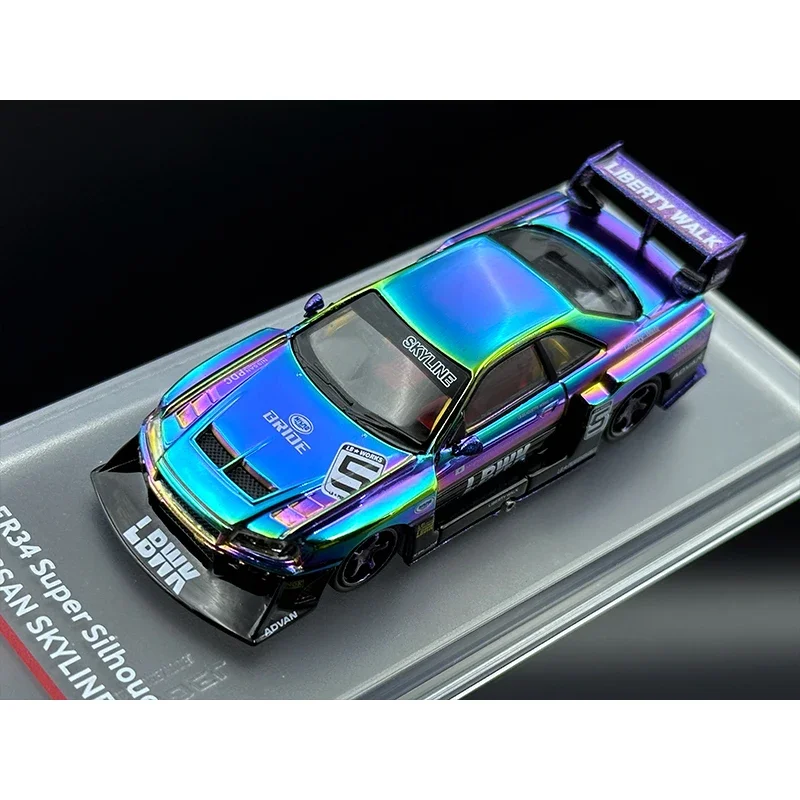 다이캐스트 자동차 모델 컬렉션 교체 휠, 슈퍼 실루엣 눈부신 크롬 색상, CM 1:64 LBWK GTR R34 ER34