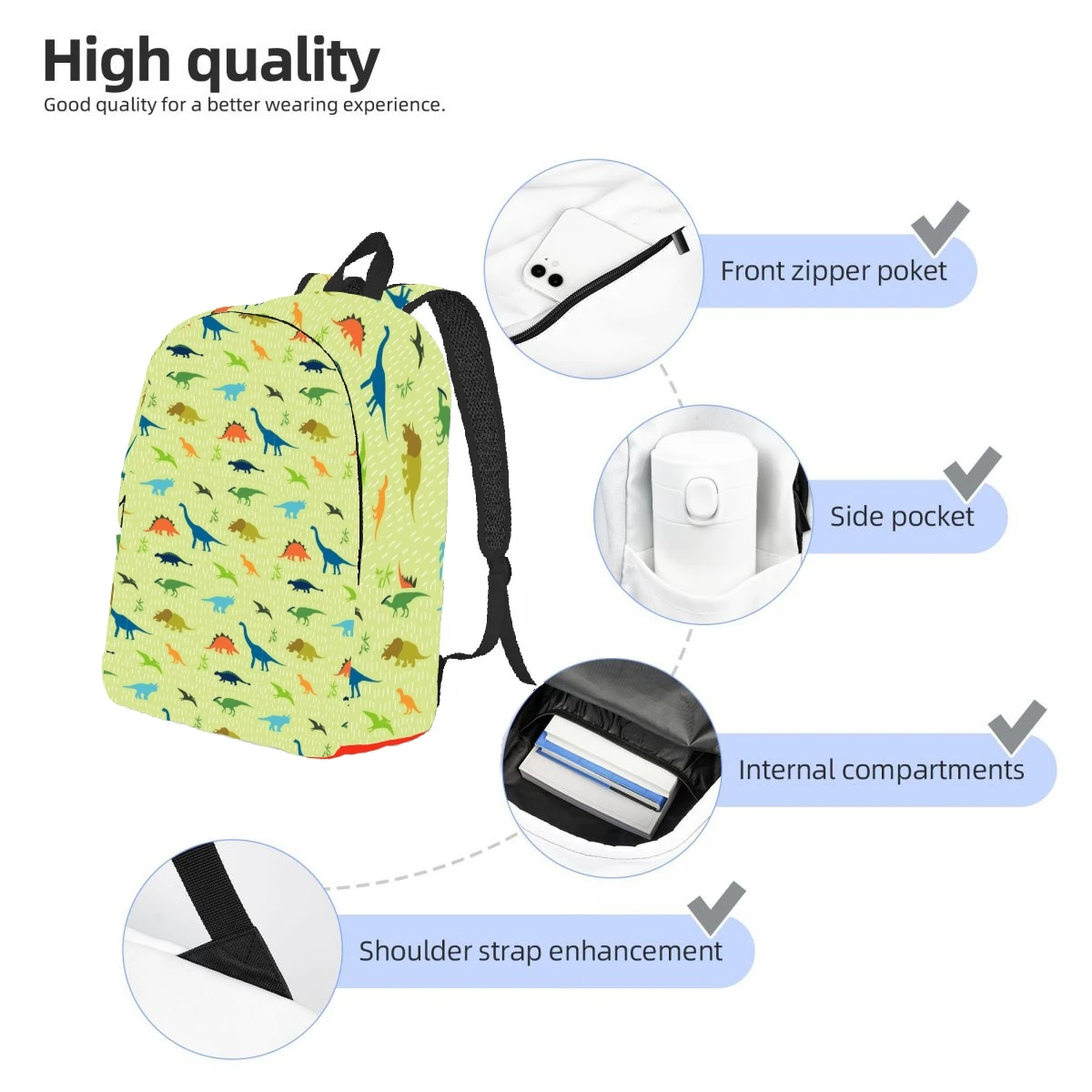 Cartoon Animal Dinosaur Print Backpack Casual Lightweight Laptop Backpack Men Women Travel Bag Outdoor Canvas Daypack