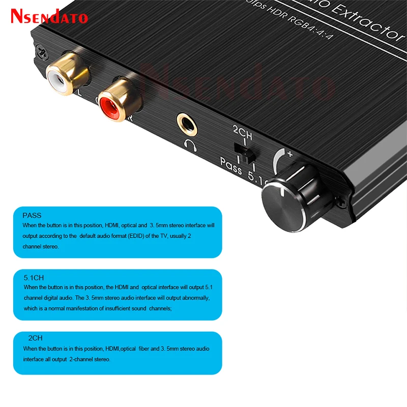 HDMI 2.0 4k 60hz 4k Audio Extractor Optical TOSLINK SPDIF 5.1CH R/L HDMI Switch 4K Audio Extractor Support Volume Control HDR