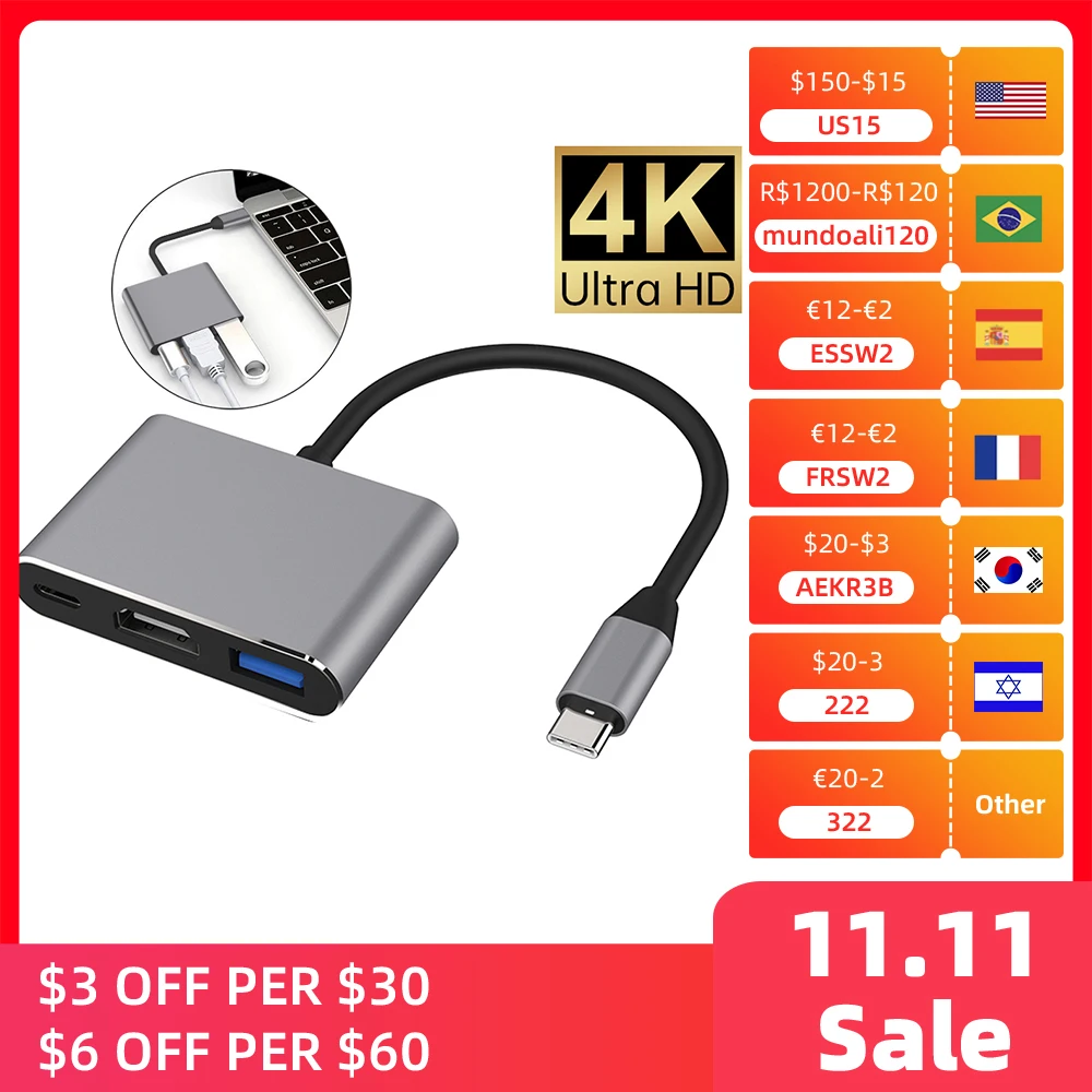 Usbc To Hdmi 3 In 1 Cable Converter For Samsung Huawei Ipad Mac Ns Usb
