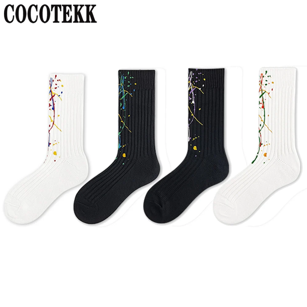 Couple Socks New Fashion Harajuku Street Trend Skateboard Women Socks Summer Solid Color Splash Ink Graffit Hip-Hop Men Socks