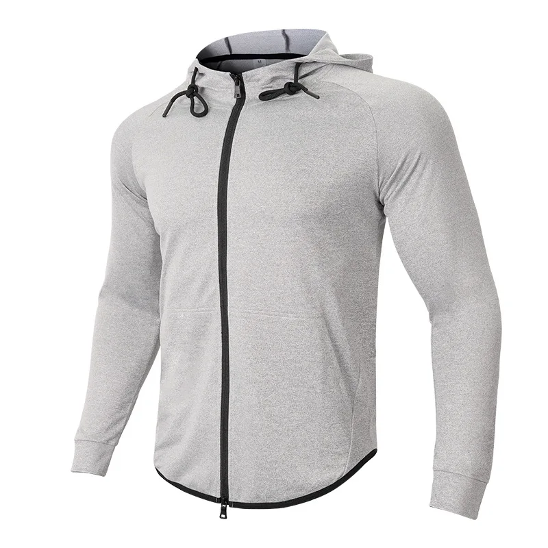 Stand Collar Sports Coat Men's Autumn Outdoor Running Suit Hooded Cardigan Stretch Black Fitness Suit