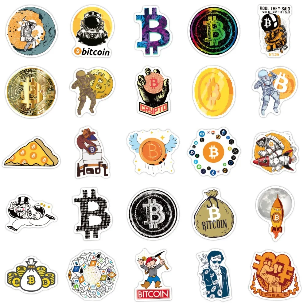 10/30/50PCS bitcoin encrypted Benne rejlő Pénznem BTC Gúnyrajz Graffitik matricák Poggyász Gitár Gördeszka Mulatságos Glaszé matrica Matrica