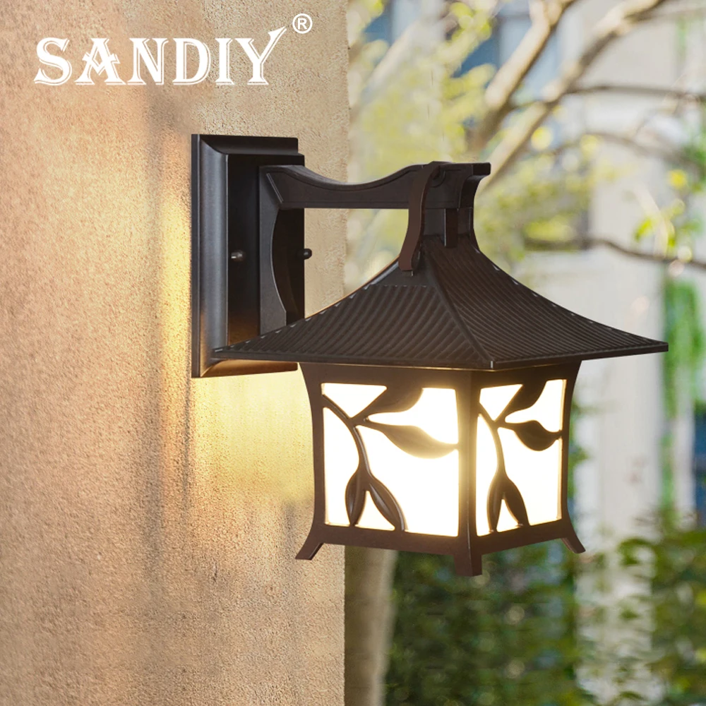 SANDIY Porch Light Outdoor Wall Lamps Retro Waterproof Vintage Led Lighting for House Gate Patio Aisle Exterior Sconce Black