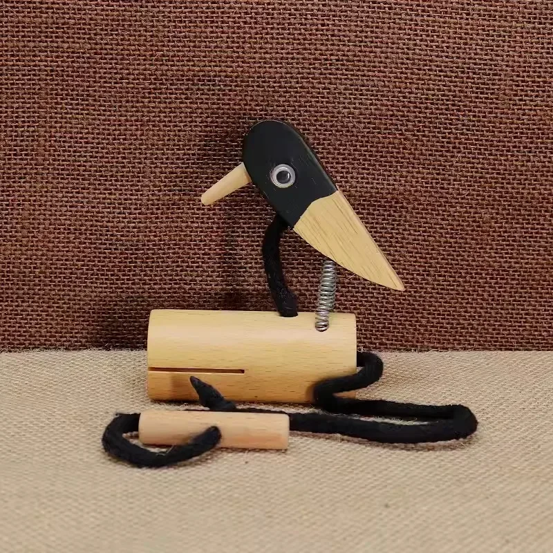 Wooden Woodpecker Sound Tube Pull Rope Kindergarten Crow Sounder Birdsong Sound Effect Musical Orff Percussion Instruments