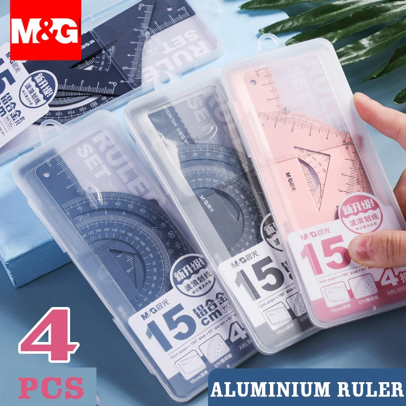Ruler Set 4Pcs/Set Aluminium Maths Drawing Metal Rulers for School