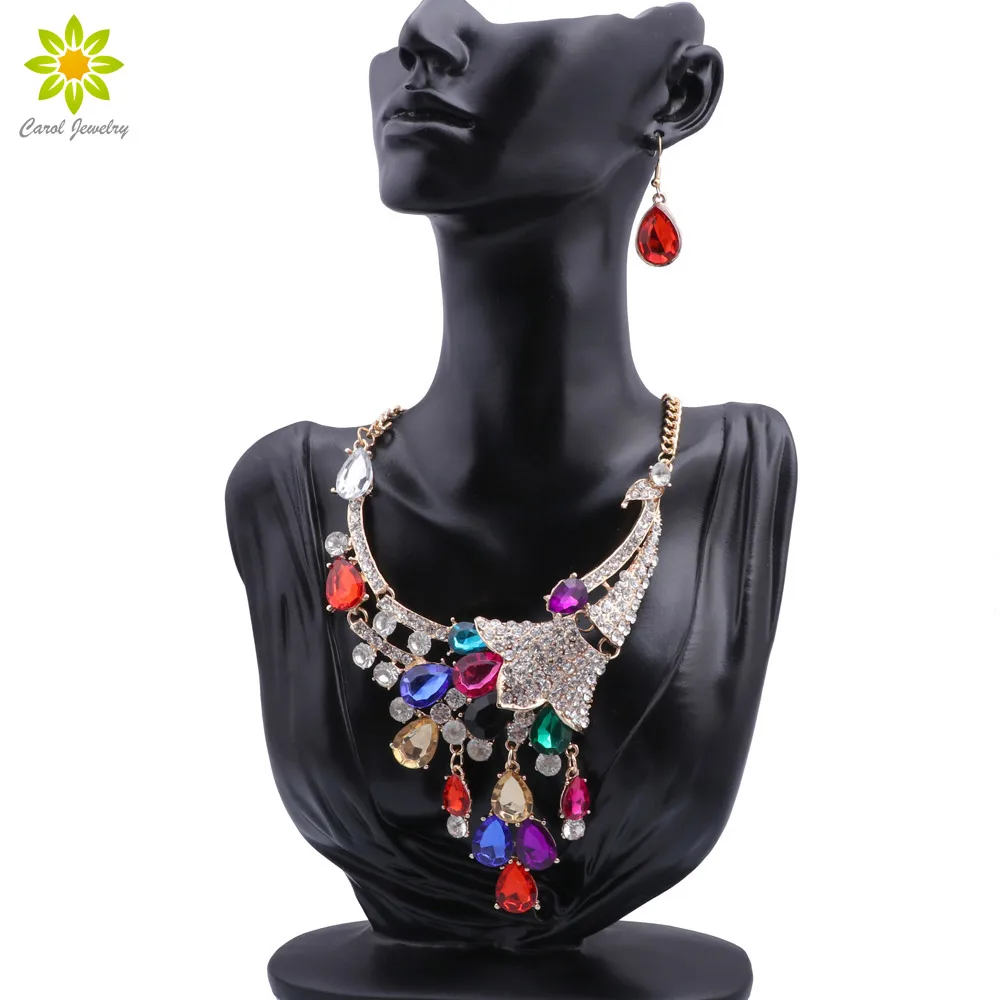 Elegant Multicolor Rhinestones Necklace Drop Earrings - Temu