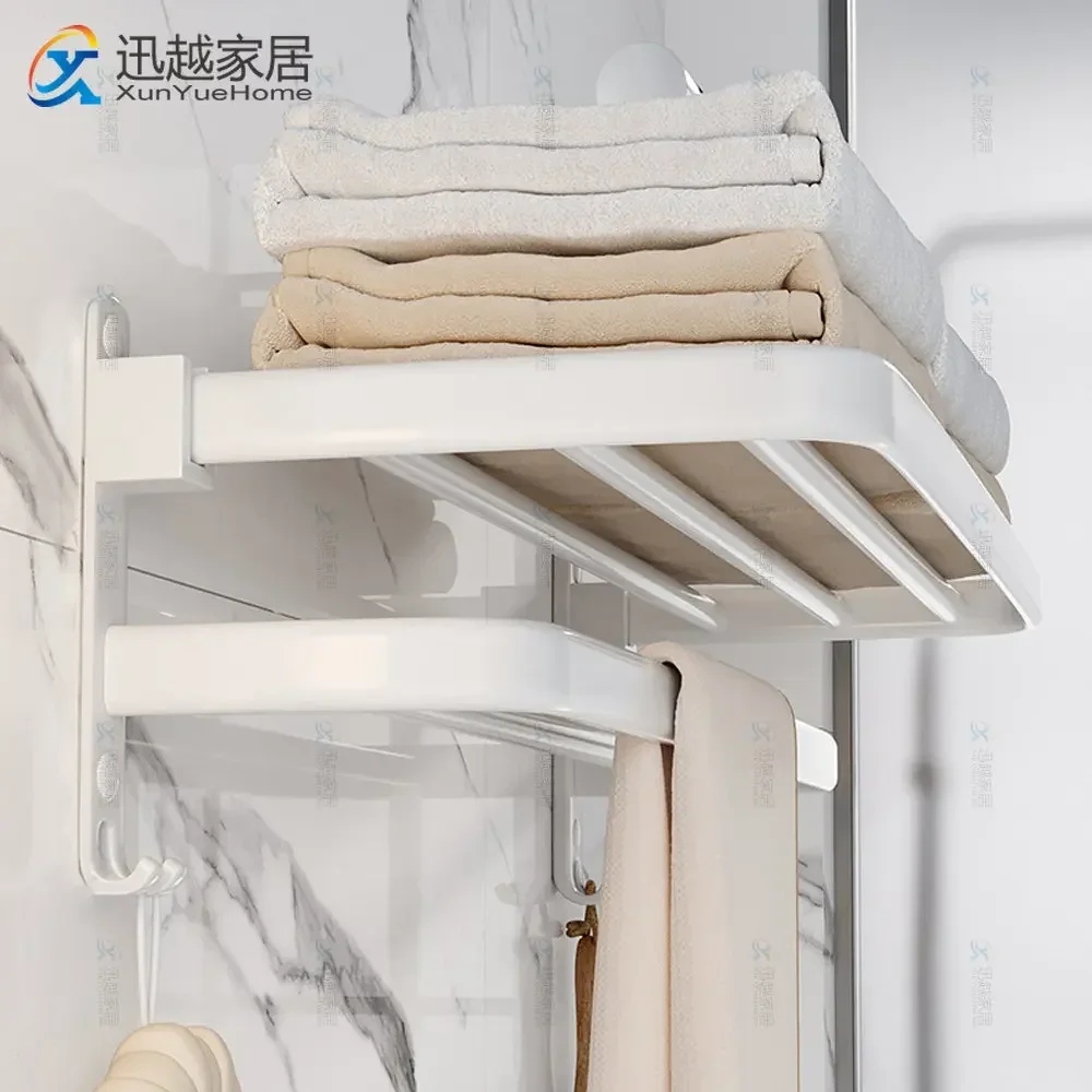 Towel Holder Shower Rack Bathroom Accessories Fold Wall Organizer Hook Hanger Aluminum Storage Shelf storage rack towel rack towel holder