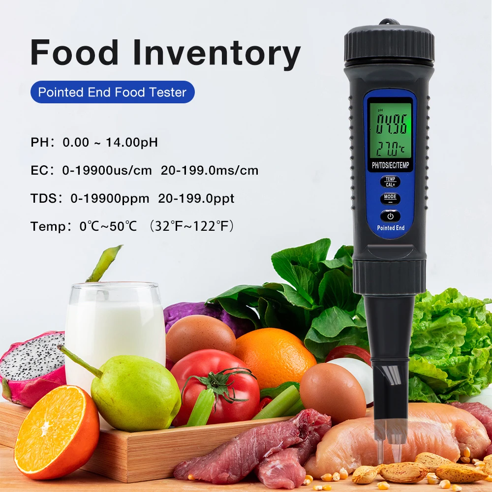 Digital Food PH Meter 4 in 1 LCD Display EC TDS Temp PH Meter Soil Tester