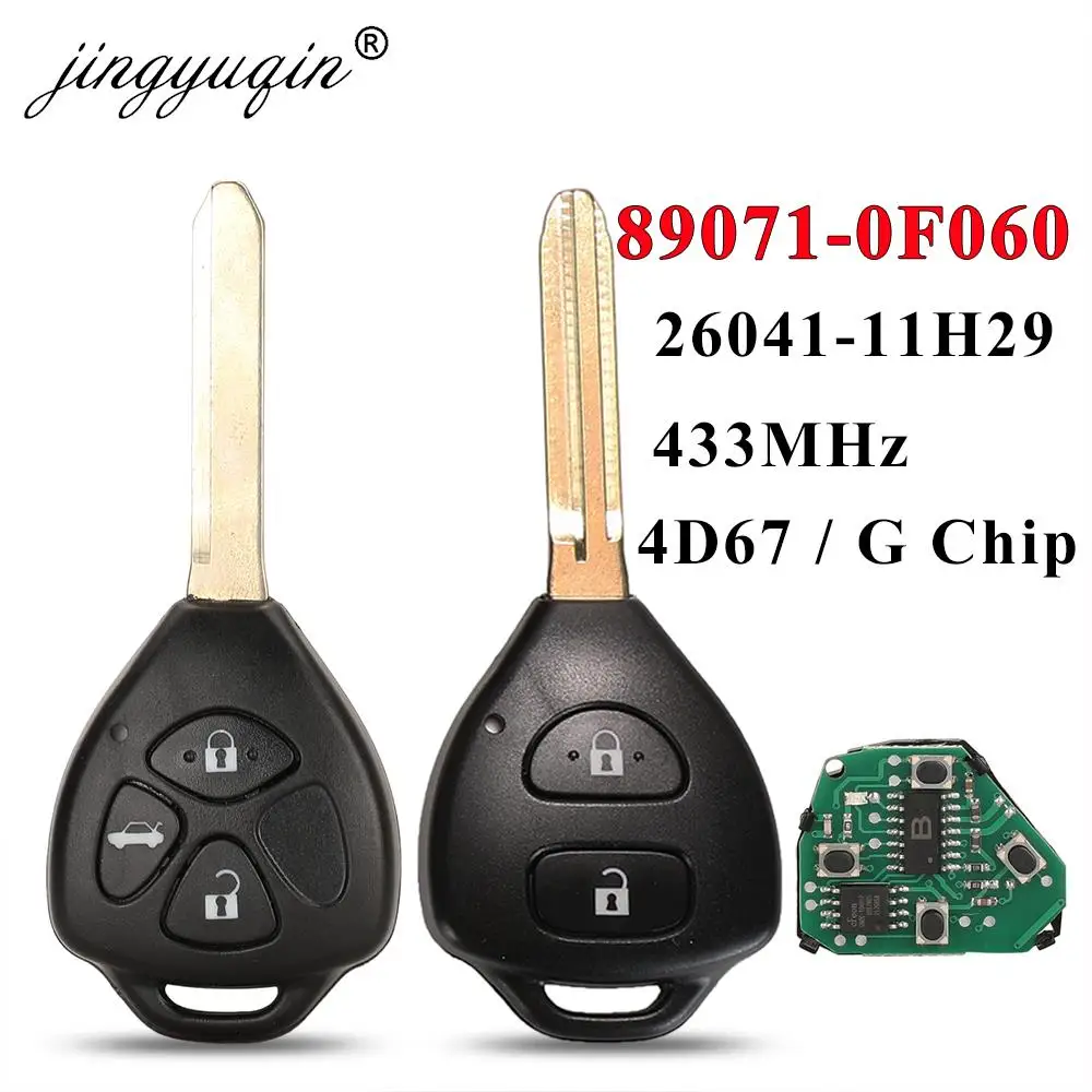 

jingyuqin Remote Key 2/3 Buttons 433MHz 4D67 / G Chip for Toyota Corolla Avensis Yaris Verso Auris Fob 26041-11H29 89071-0F060