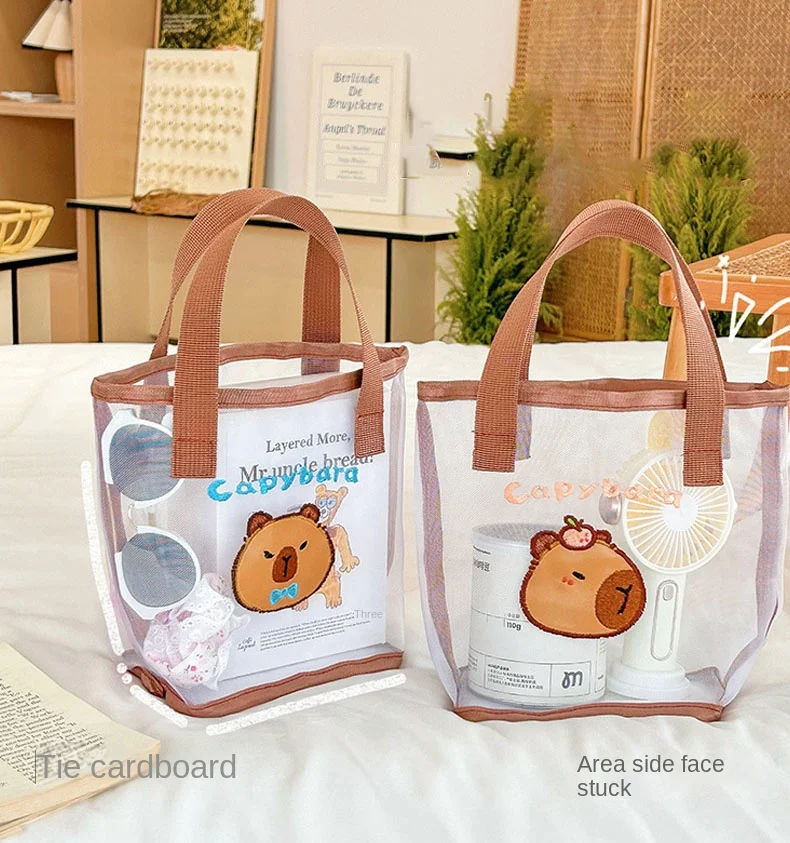 

Mesh Handbag New Large Capacity Embroidery Pattern Capybara Bag Capybara File Bag