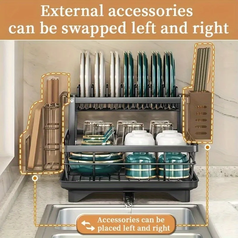Dish Drying Rack Kitchen Storage Rack Double Layer Detachable for Dishes Cups