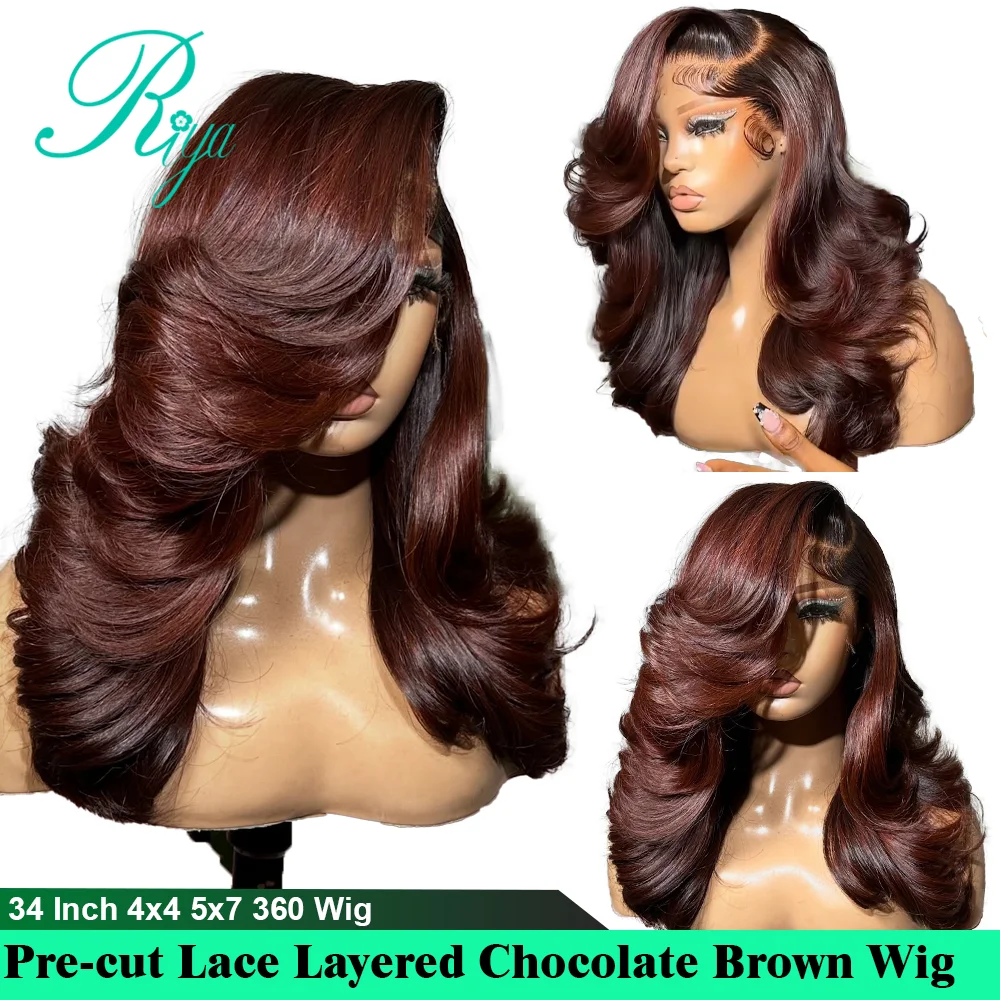 Reddish Brown Loose Wave Wig 5x7 Pre-cut Lace Wig Glueless Real Human Hair Wigs For Women Invisible Strap 360 Full Lace