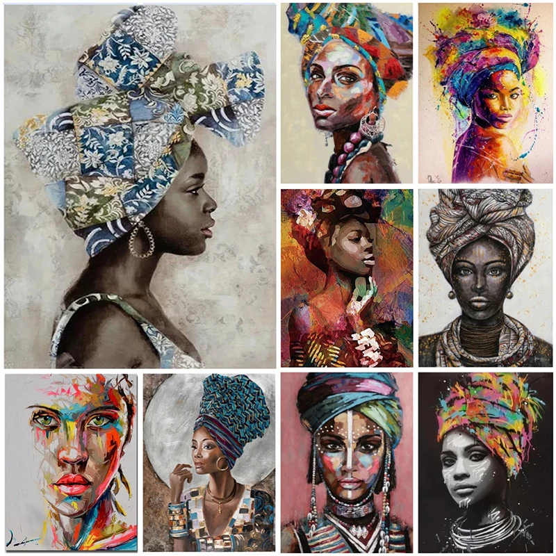 Abstract African Black Woman Canvas Painting Modern African Girl Posters and Prints Wall Art Pictures for Living Room Home Decor