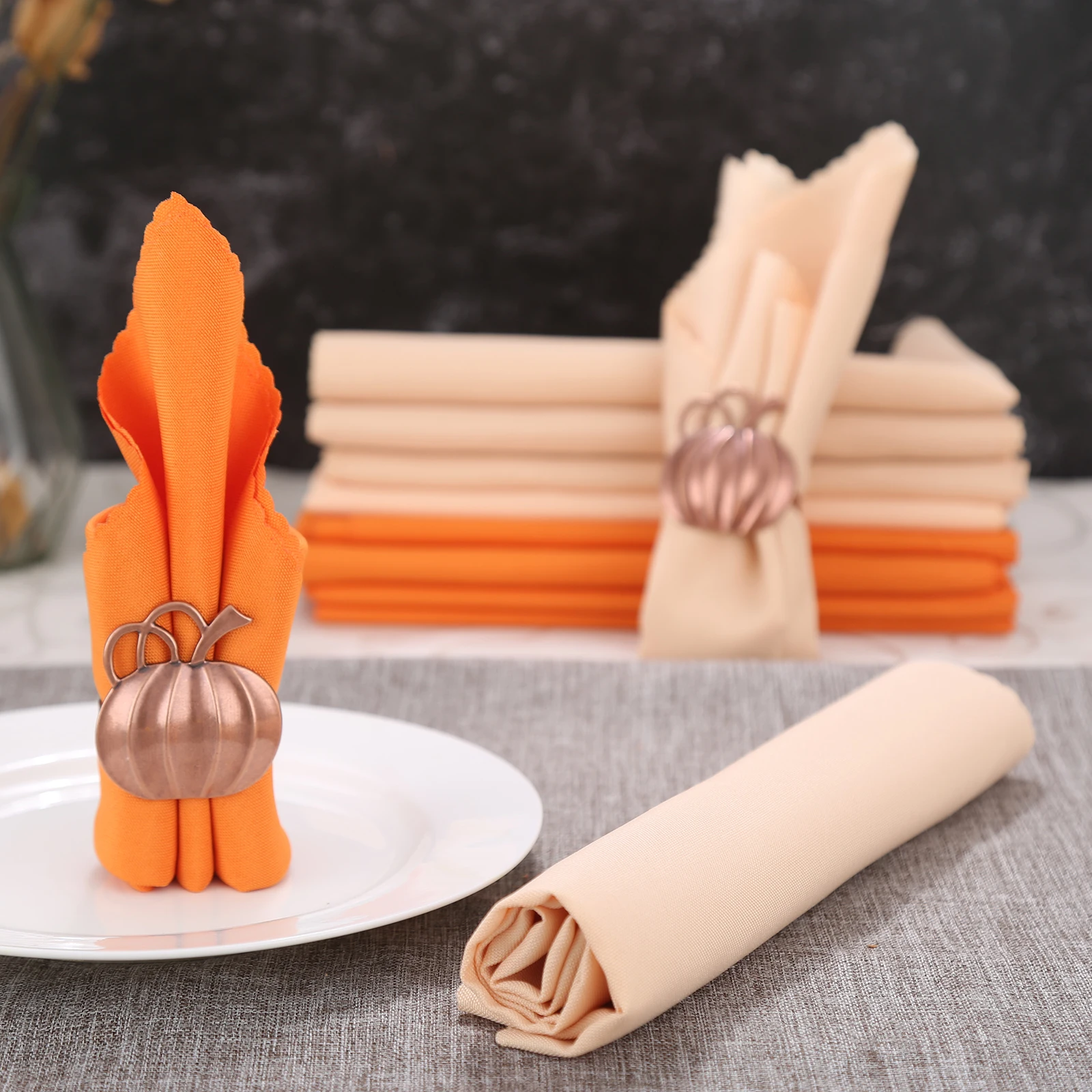 6pcs Cloth Napkins 48*48cm Square Pure Color Polyester Orange/Champagne Dinner Table Decor Wedding Party Banquet Home/Hotel