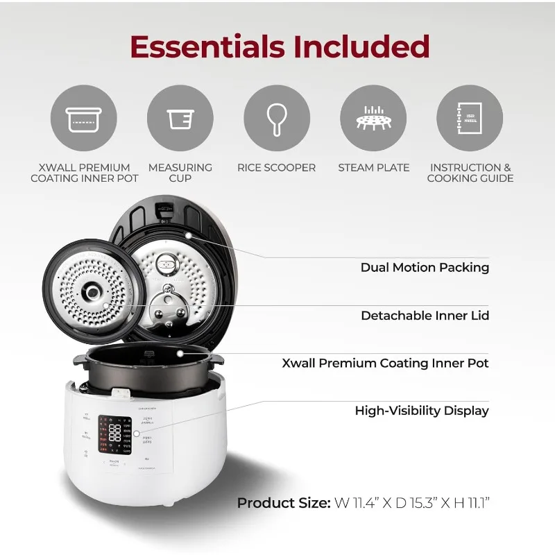 Twin Pressure Rice Cooker & Warmer with Nonstick Inner Pot, 16 Menu Options, 3 Voice Guide, Auto Clean (White) 2
