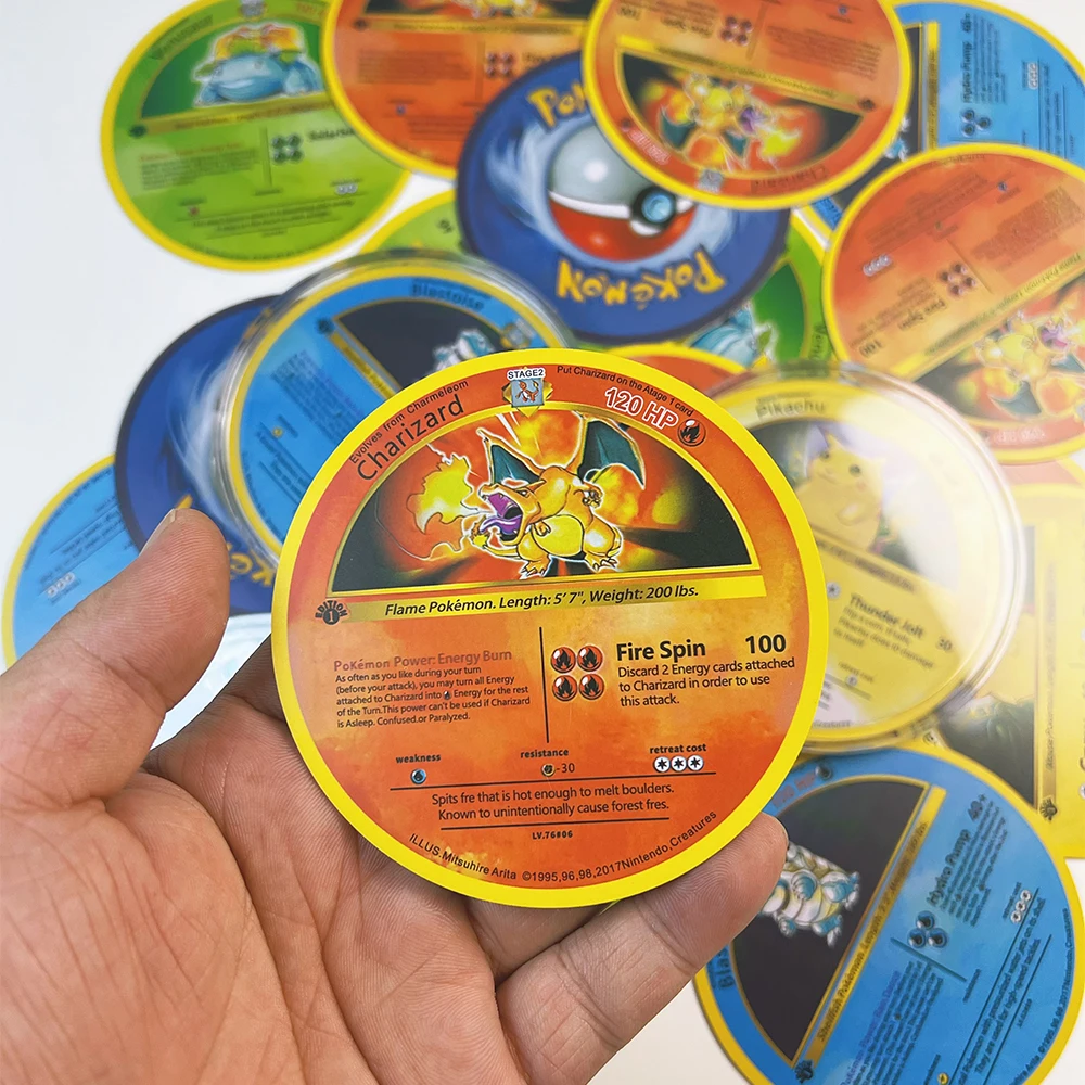2024 Nieuwe Anime Pokemon Cards Zeldzame 90Mm Ronde Kaart Collectiekaart Charizard Decoratieve Vakantie Verjaardags Jongens Gift