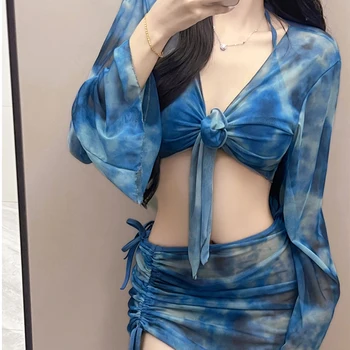 Sexy Tie Dye Women Bikini Swimwear 4 Pieces Set New Beach Vocation String Bathing Suit Push Up Swimsuit Holiday Party Biquini