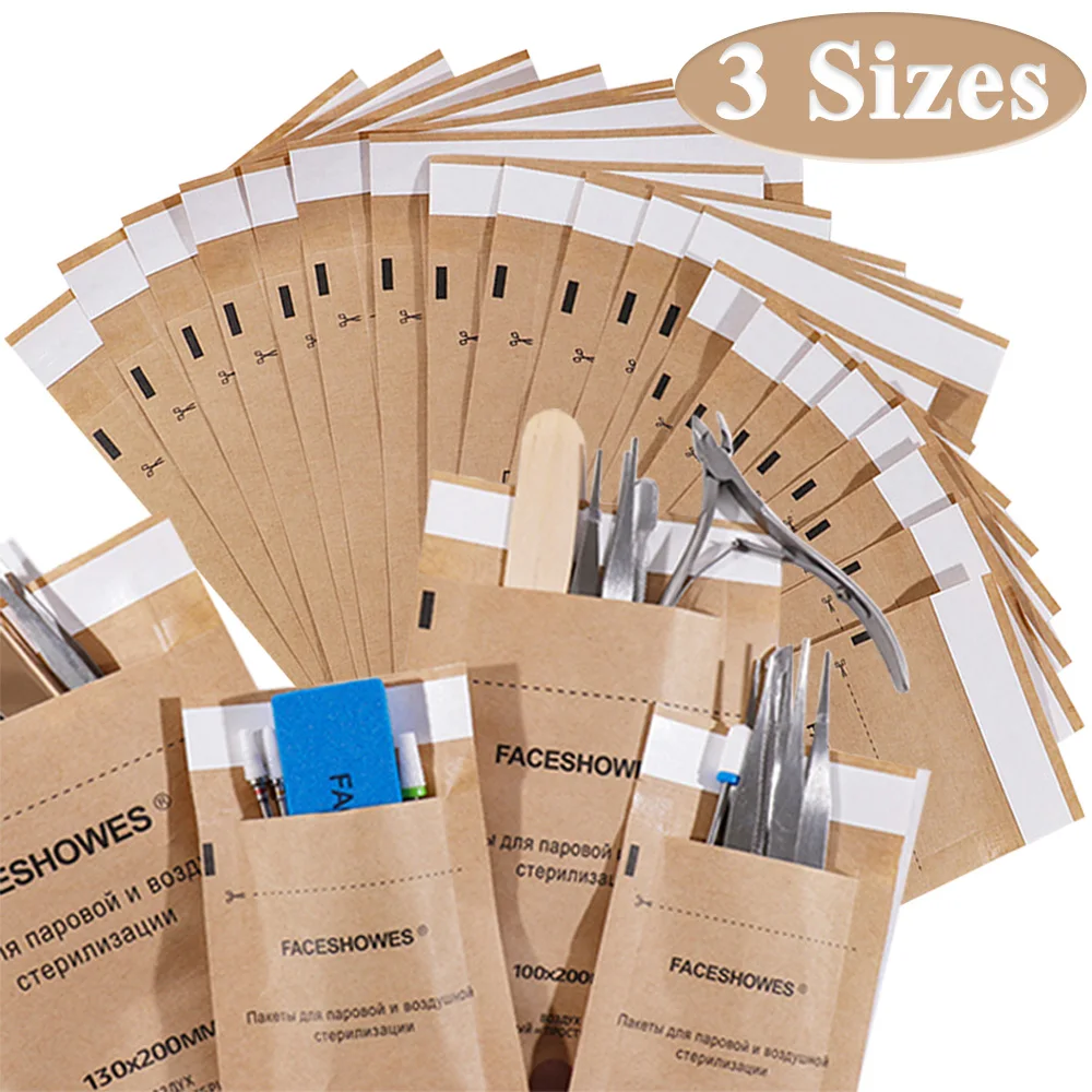 100/50/20pcs Disinfection Kraft Bag Disposable Nail Sterilizer Manicure Bag Sterilization Disinfection Machine Clean Pouch Bags