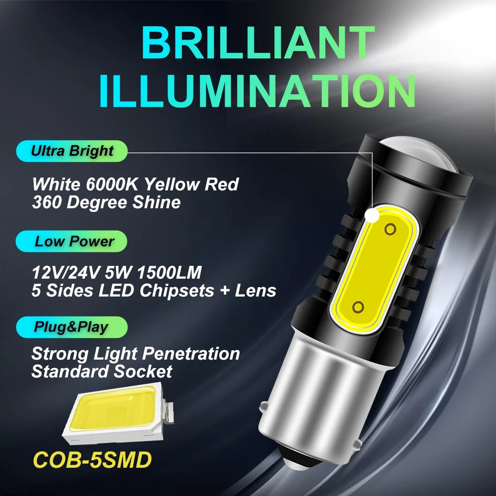 

Светодиодная лампа BA15S PY21W BAU15S 1156 P21W 2 шт., 12 В COB 5SMD T20 7440 W21W 3157 1157 BAY15D P21/5 Вт светодиодный фсветильник заднего поворота