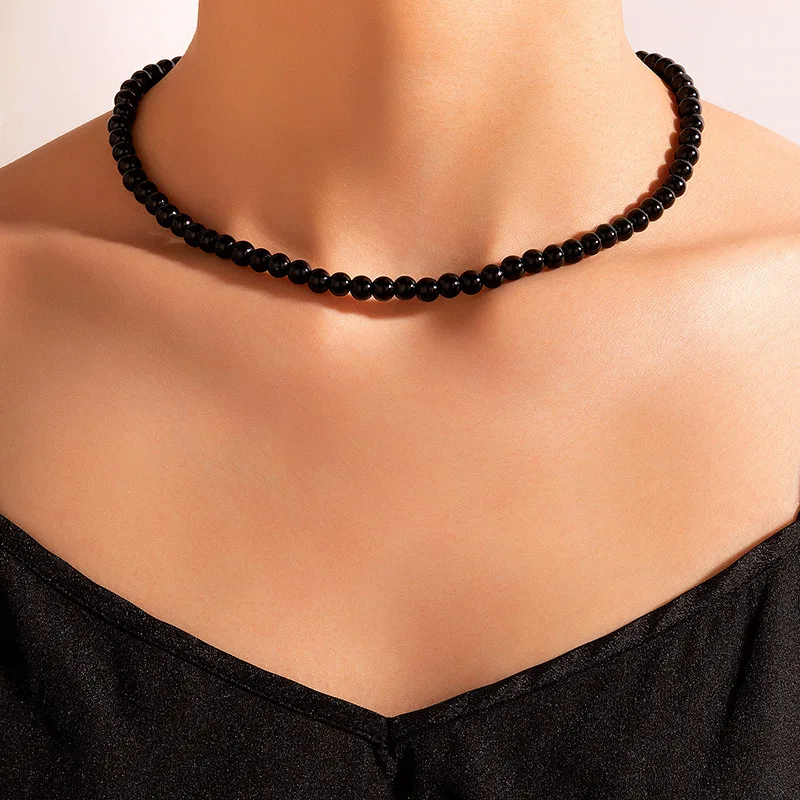 Tour De Cou En Perles D'agate Lignée - Noir - Style Vintage XXe Siècle - Occasion Très Bon état