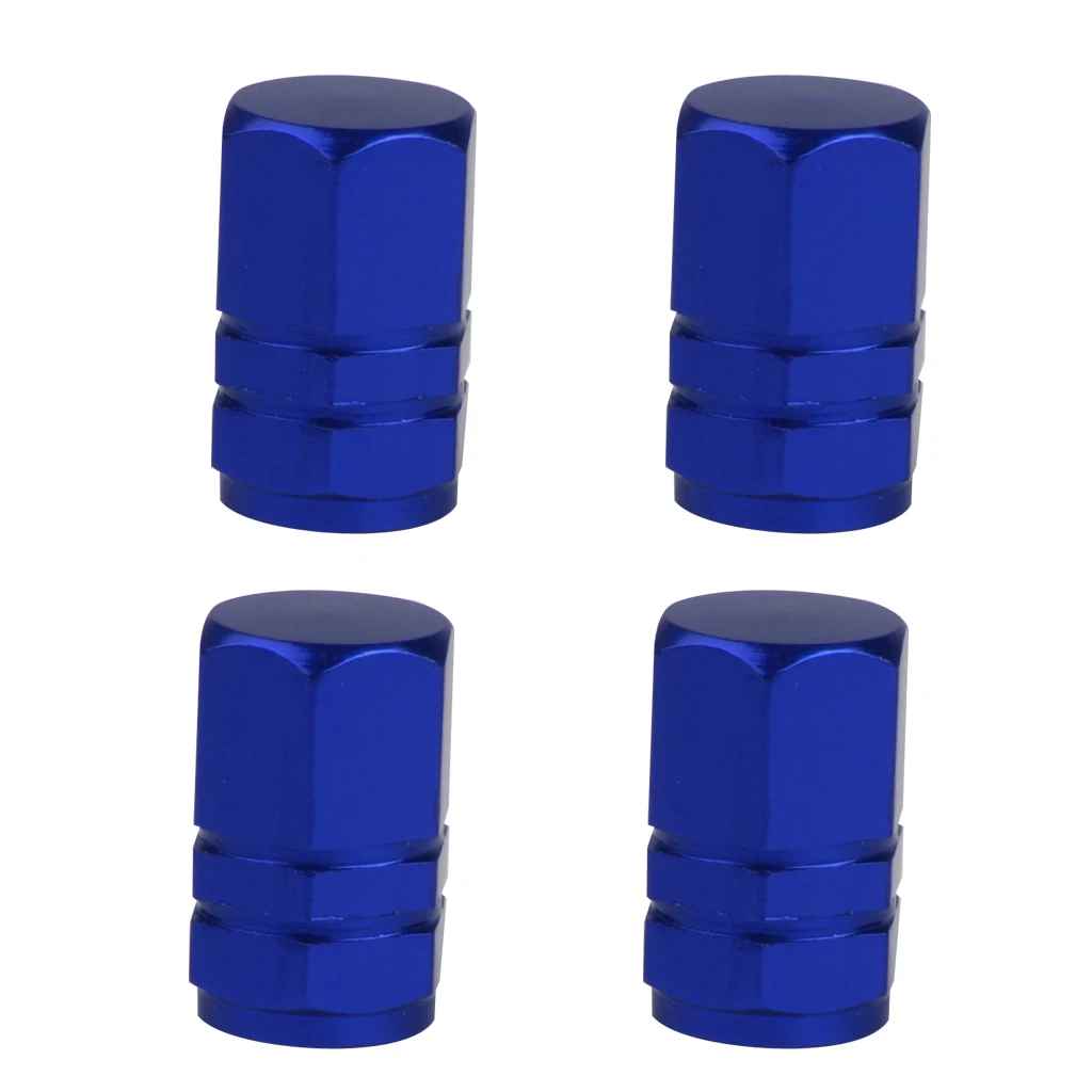 Blue Aluminum Hexagonal Tire Valve Caps for Car Motorcycle