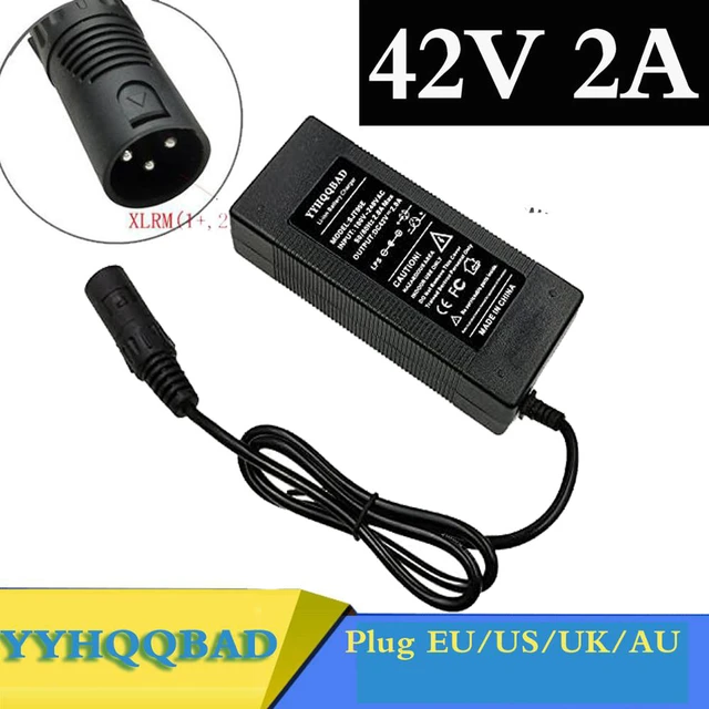 36V Ebike Charger Output 42V 2A Charger Adapter Input 100-240 VAC Lithium  Li-ion Li-Poly Charger for 10Series 36V Electric Bike RCA 10MM Lotus Plug