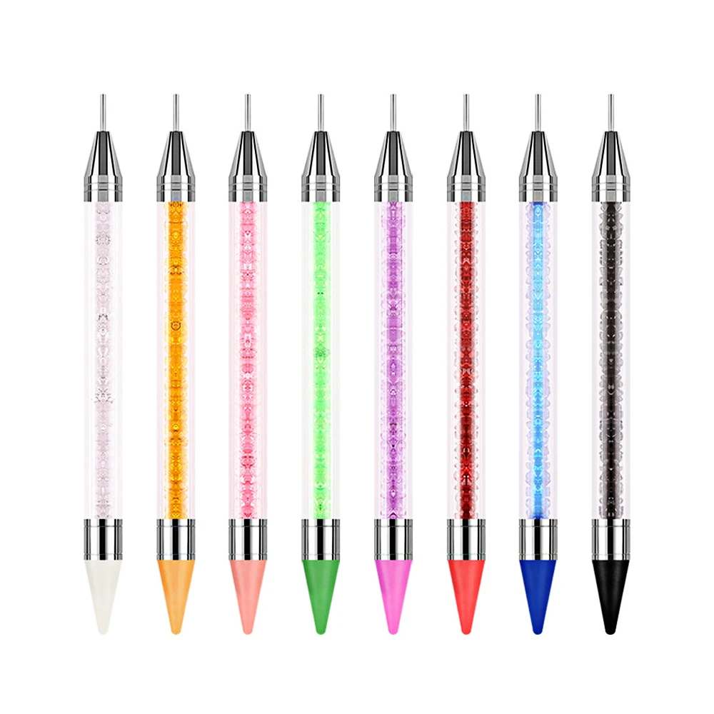 1PC Dual Heads Acrylic Metal Dotting Wax Pen Nail Brush Rhinestones Crystal Picking Nail Studs Dotter DIY Point Drill Nail Tools 6