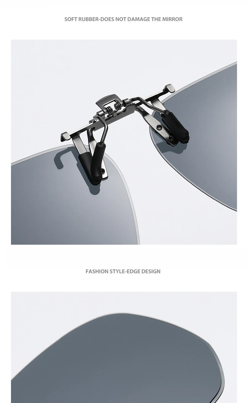 Neu eingetroffene polarisierte Klapp-Sonnenbrillen-Clips für Myopie-Brillen, Retro quadratische photochrome Gläser-Clip-on-Sonnenbrillen-Clips C8322 – Detail 8