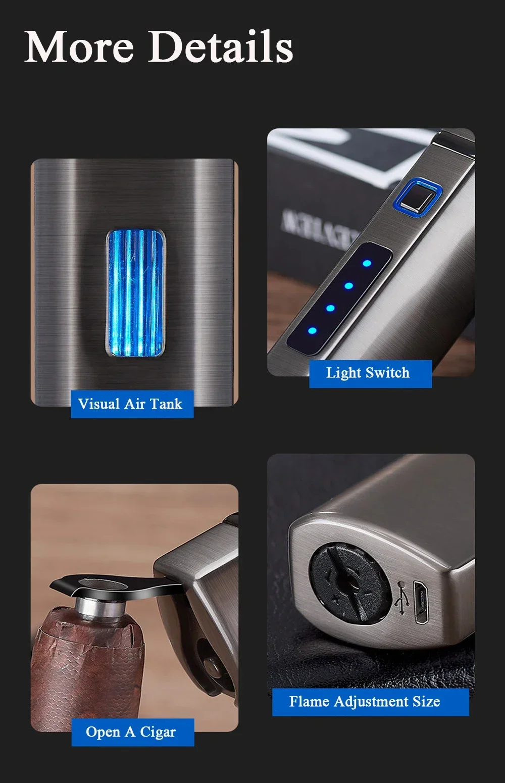 New 2025 touch sensitive metal outdoor windproof Type-C rechargeable portable turbo three torch blue flame jet gas lighter