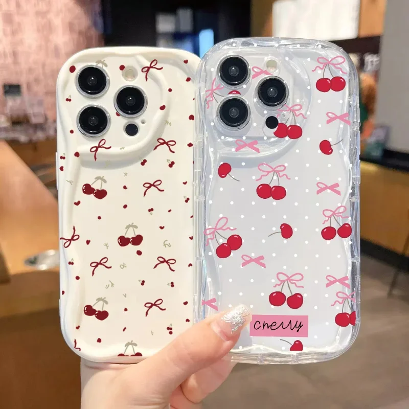 Y2K Bow Cherry Phone Case - Retro Aesthetic Design